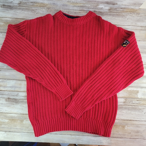 Mens Vintage Nautica Red Knit Sweater Medium Made In USA - Picture 1 of 16